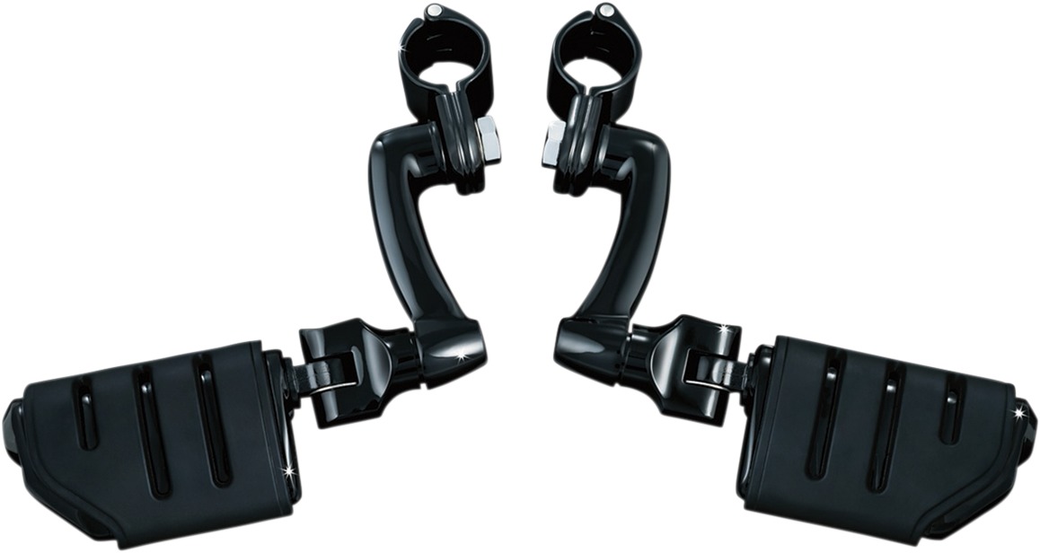 Kuryakyn Longhorn Trident Offset Highway Pegs Black 1-1/2in Clamps - Click Image to Close