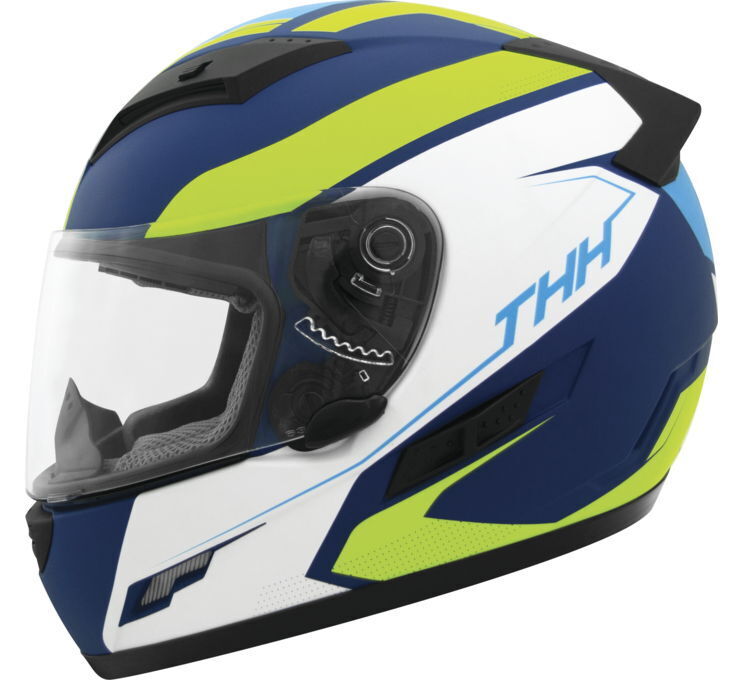 THH TS-80 Vision Full Face Helmet Blue/Yellow Medium - Click Image to Close