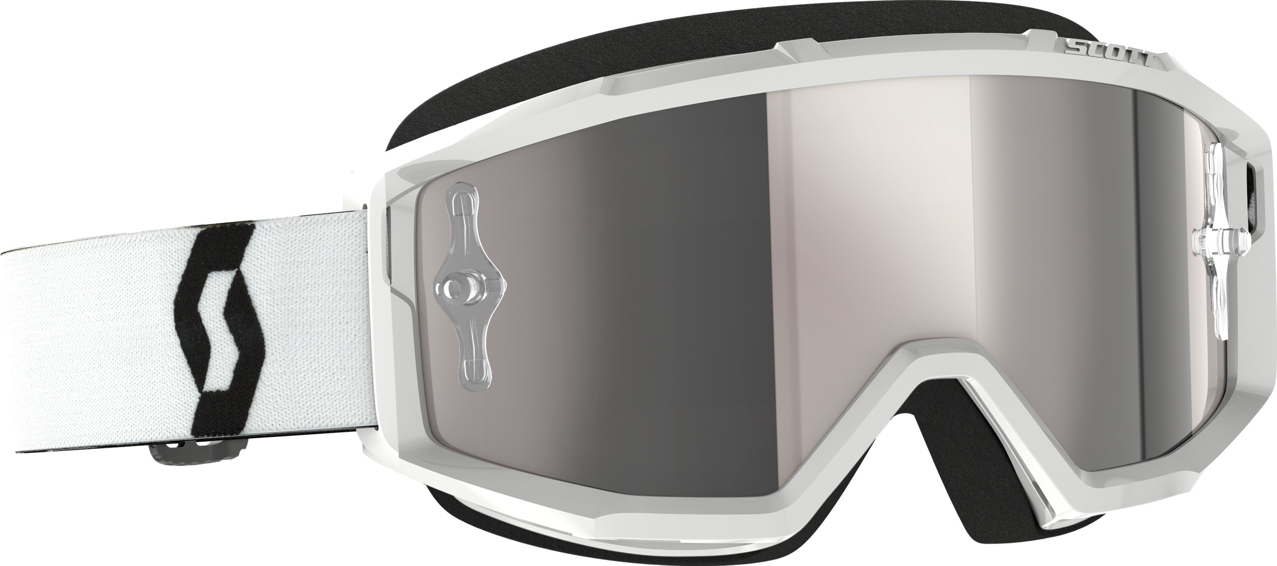 Scott Primal Goggle White Silver Chrome Works - Off-road goggles with silver chrome lens - Click Image to Close