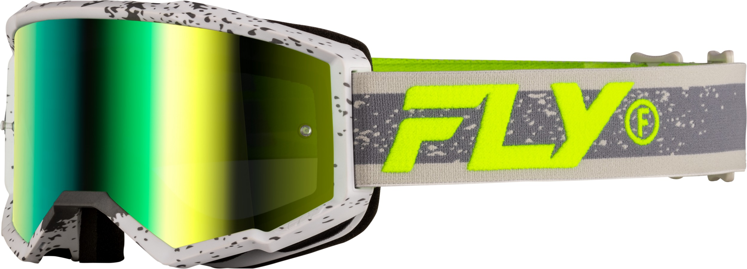 FLY RACING Zone Goggle Dark Grey/Hi-Vis w/ Green Lens - Premium goggles with iridescent green lens - Click Image to Close