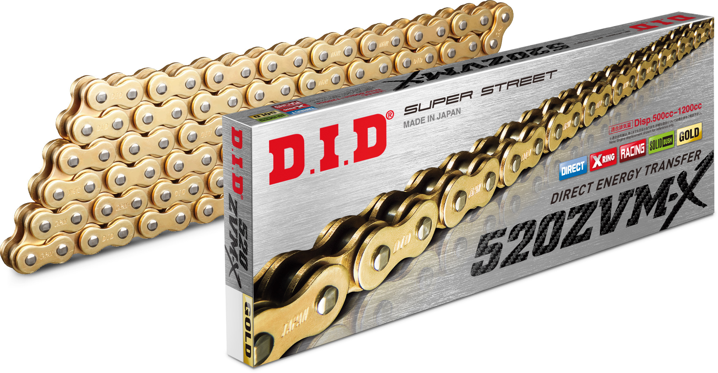 DID 520ZVMX X-Ring Chain Gold 150 Links - 150-link gold 520 X-Ring chain, universal fit - Click Image to Close