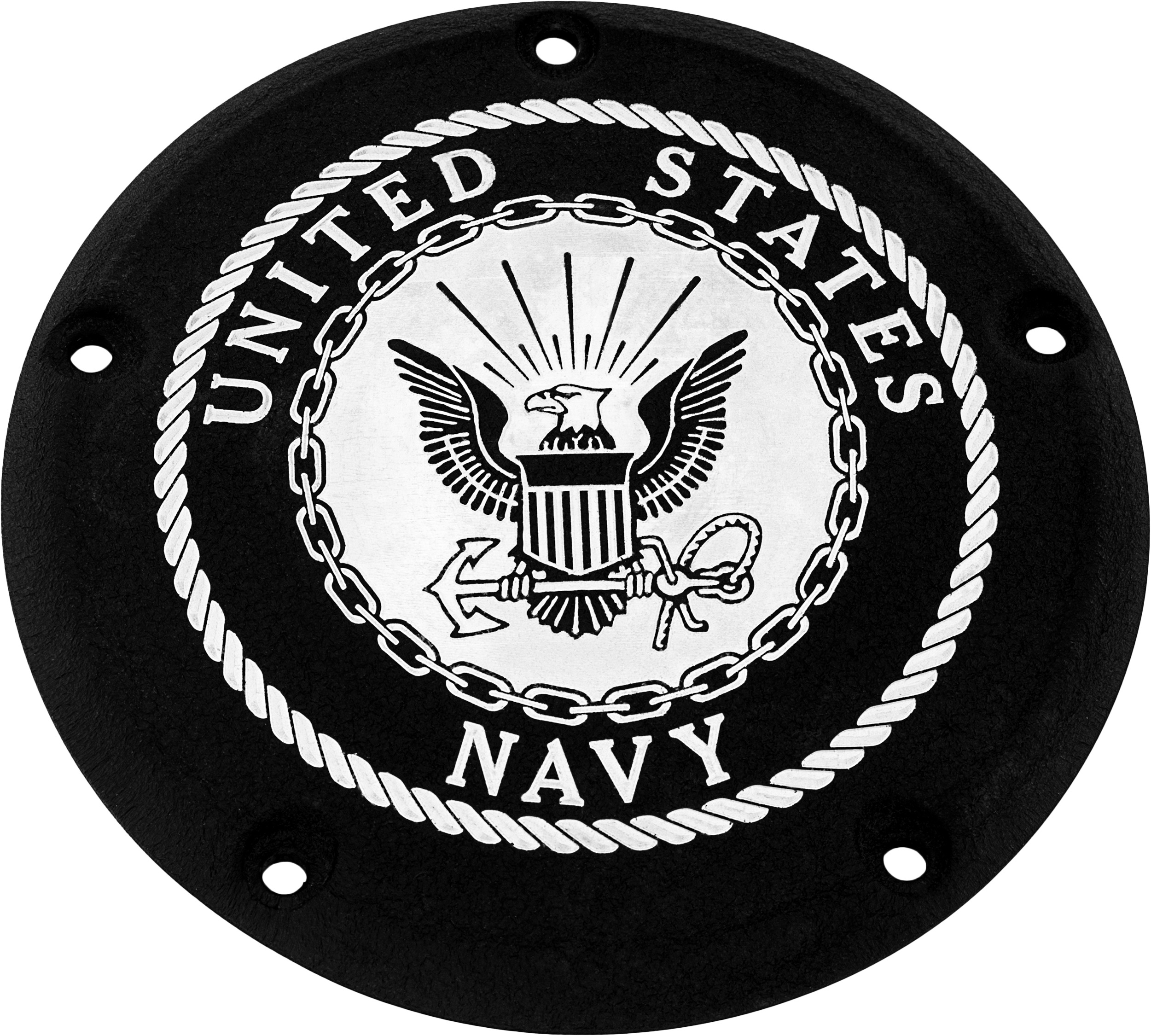 Custom Engraving Navy Black Derby Cover For Harley Davidson - Black billet derby cover For Harley Davidson models - Click Image to Close