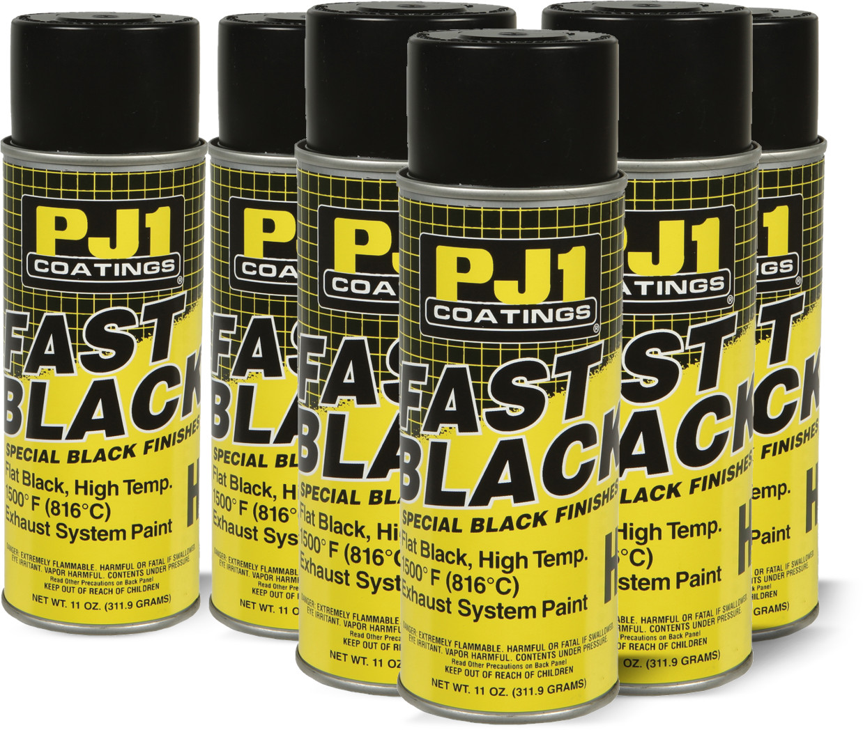 Case of 6 - Fast Black 1500f High Temp Paint, Flat Finish, 11oz Aerosol - Click Image to Close