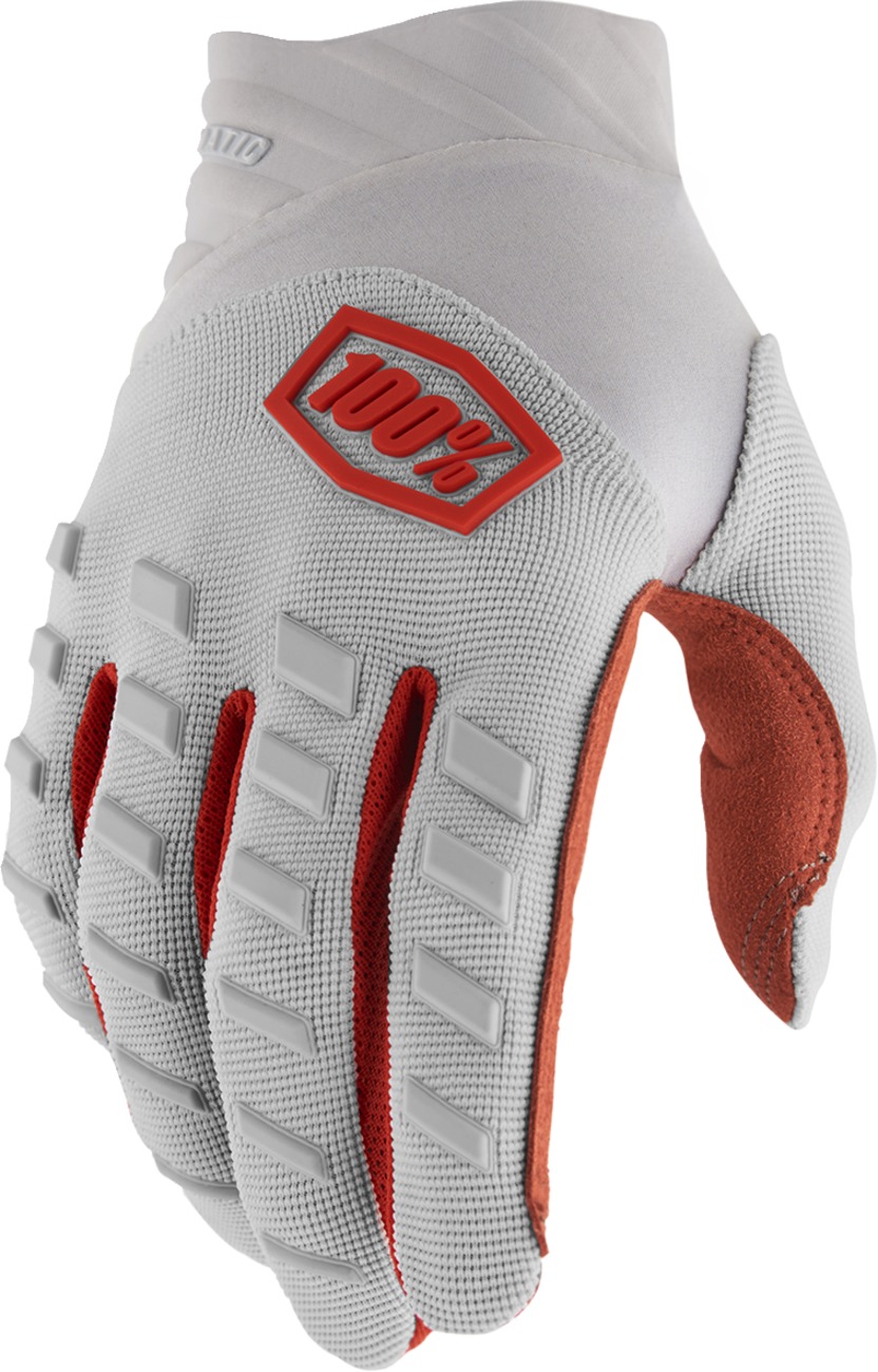 100% Airmatic Gloves Men's Off-White Silver Orange Size S - MX gloves, short cuff, men's size S, silver/orange - Click Image to Close