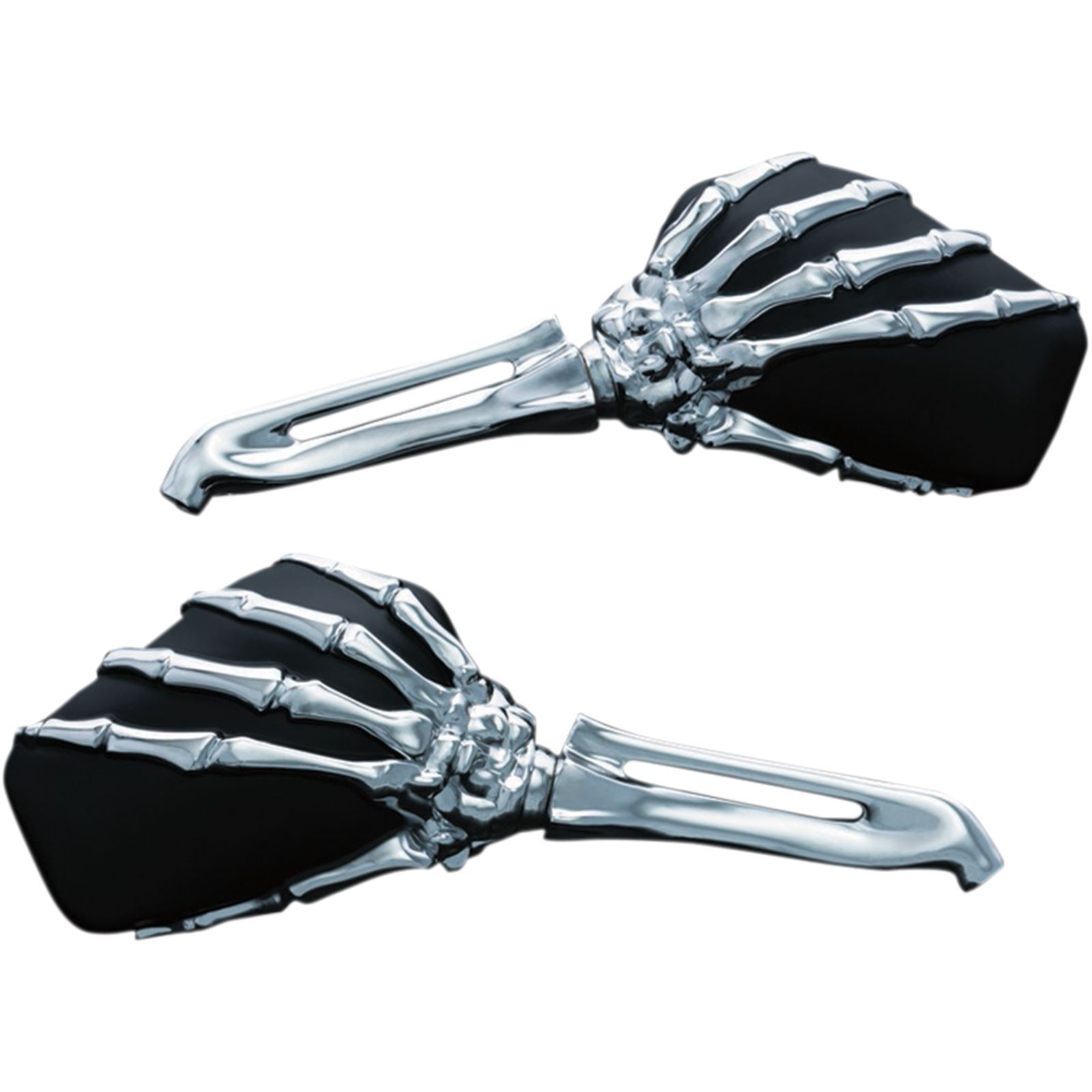 Kuryakyn Skeleton Hand Mirrors Chrome/Black 5"x3" ECE-Compliant - Click Image to Close