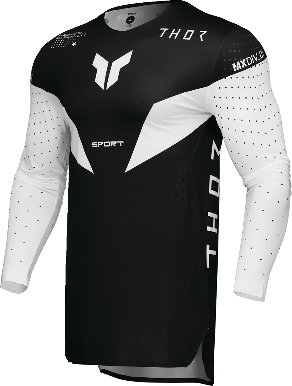 Thor Sportmode Strike Jersey Black/White Men's Small - Athletic fit off-road jersey, Black/White, Size S - Click Image to Close