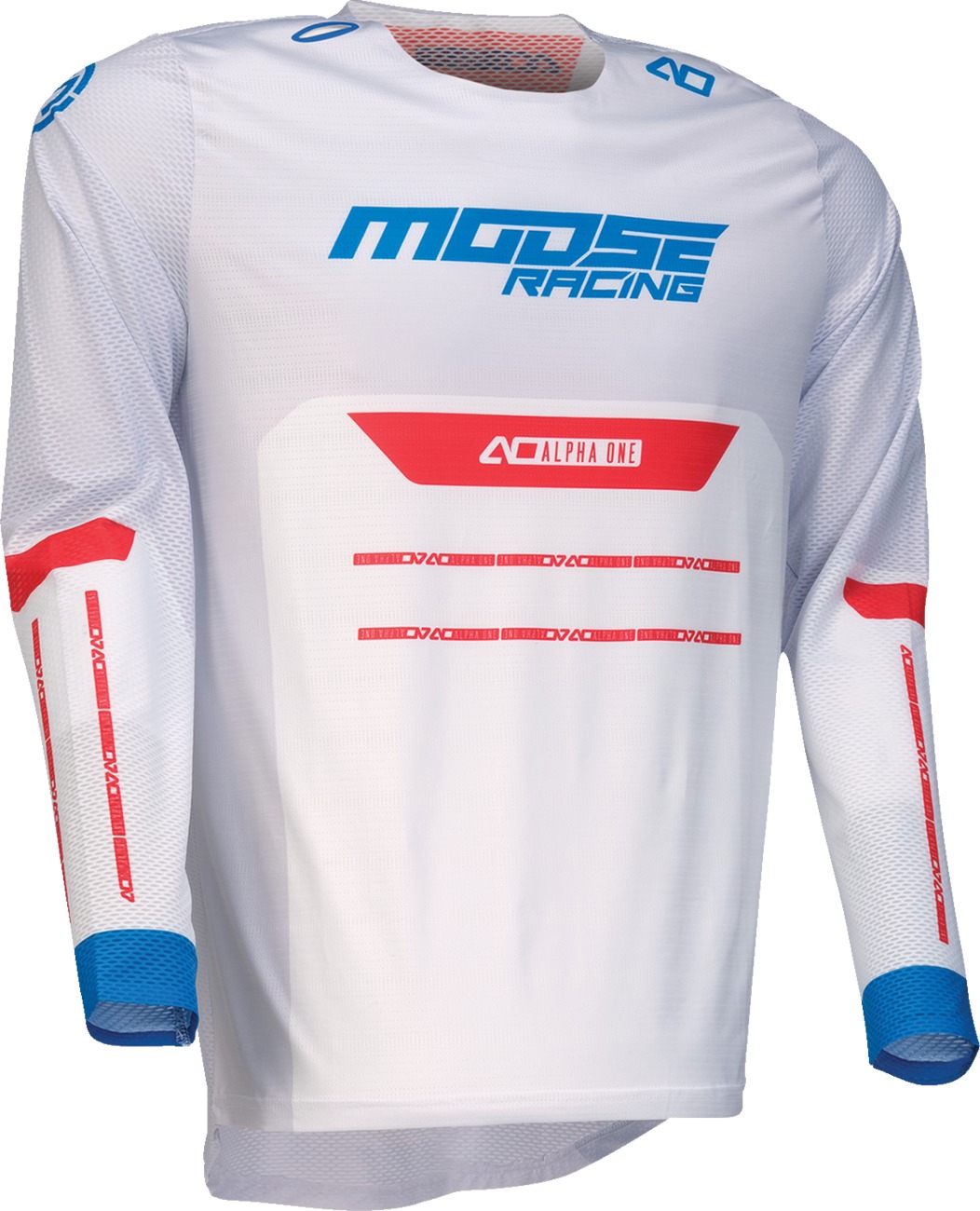 Moose Alpha One Jersey White Red Blue Men's Medium - Lightweight men's off-road jersey, size M - Click Image to Close