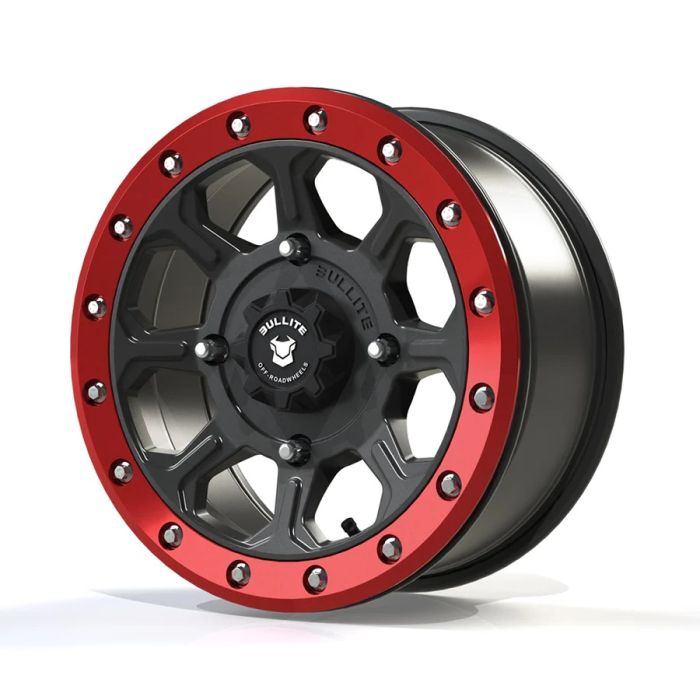 Bullite Ruler Wheel Gun Metal/Red 14x7 4/156 5+2 Beadlock - 14x7 Gun Metal/Red Wheel, 4/156, 5+2 offset - Click Image to Close