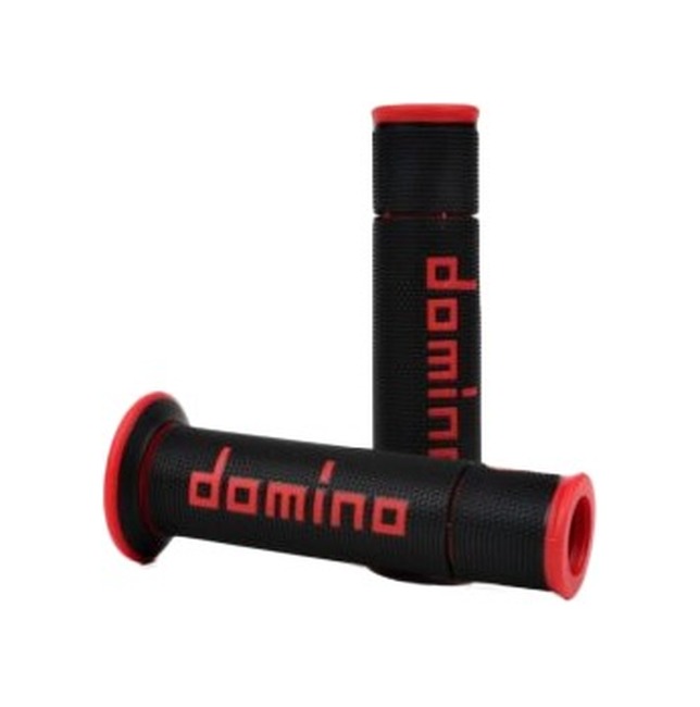 Domino Racing A450 Road Racing Grips Black/Red Pair - Dual-compound grips for 7/8 in handlebars, Black/Red - Click Image to Close