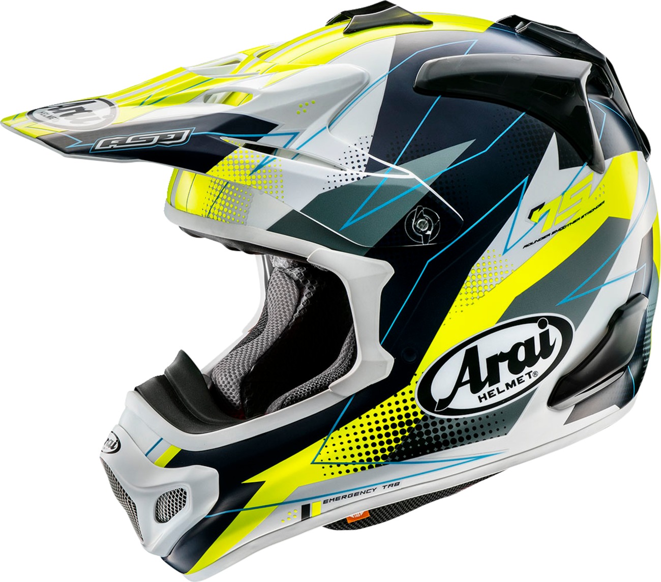 Arai VX-Pro4 Resolute Helmet XS Black/White/Yellow - Unisex XS off-road helmet by Arai - Click Image to Close