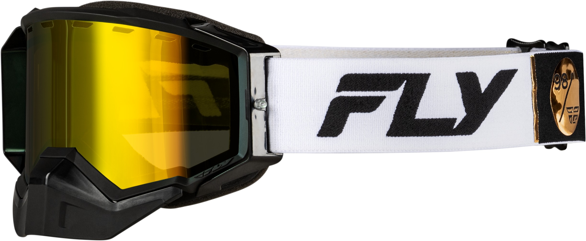 FLY Racing Zone Elite Snow Goggle White/Black Gold Mirror - Premium snow goggle with polarized lens - Click Image to Close