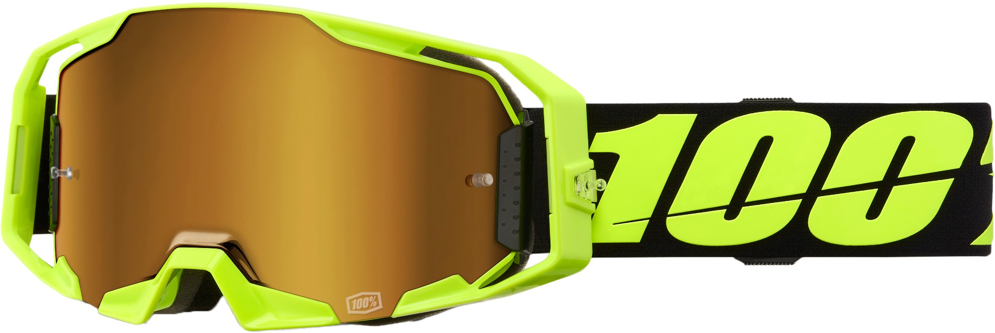 100 Percent Armatic Goggle Neon Yellow True Gold Mirror Lens - Neon yellow offroad goggle with gold mirror lens - Click Image to Close