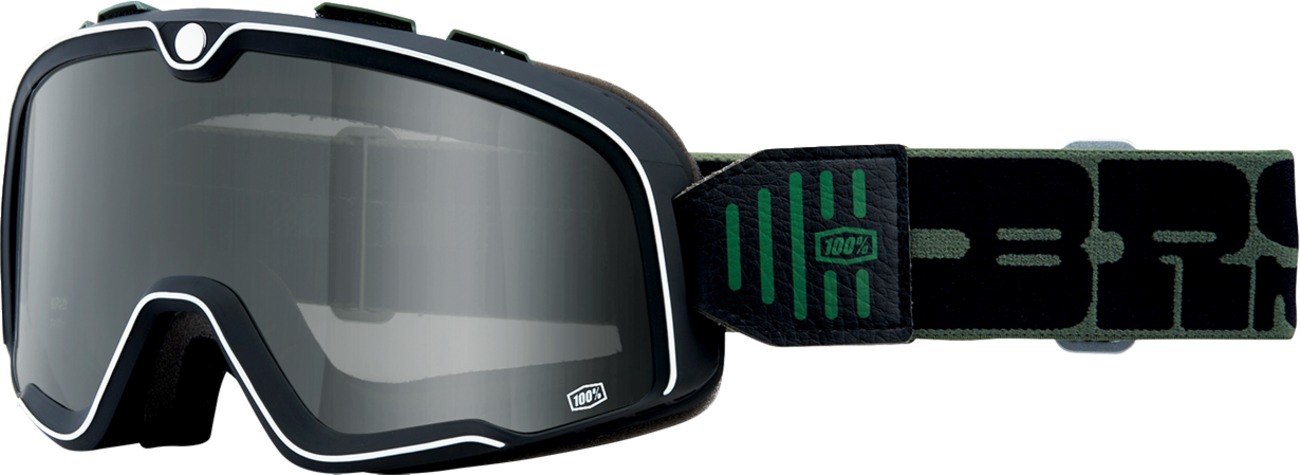 100% Barstow Goggle Adult Smoke Lens Black/White/Green Unisex - Anti-fog triple-layer goggles for adults - Click Image to Close