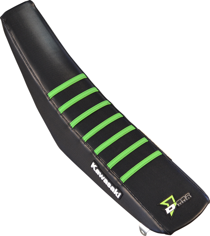 D'Cor Gripper Seat Cover Black/Green w/Ribs Fits 12-17 KX250F KX450F - Click Image to Close