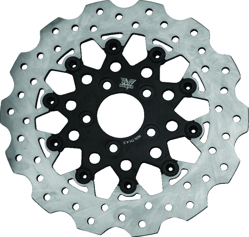 TwinPower Scalloped Floating Brake Rotor Rear Black Mesh 11.5in For 84-17 Big Twin - Click Image to Close