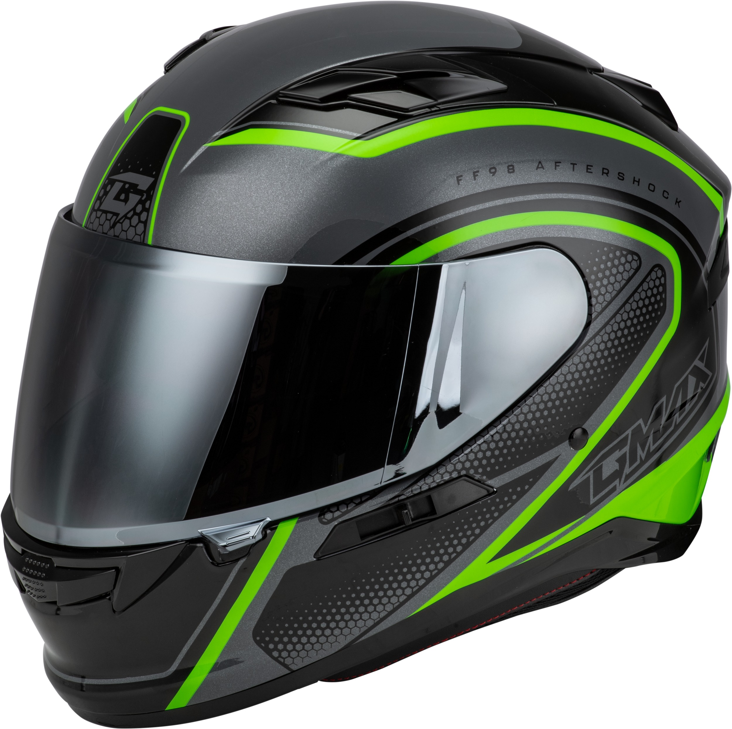 GMAX FF-98 Aftershock Helmet Gray/Neon Green 3X-Large ECE/DOT - Click Image to Close