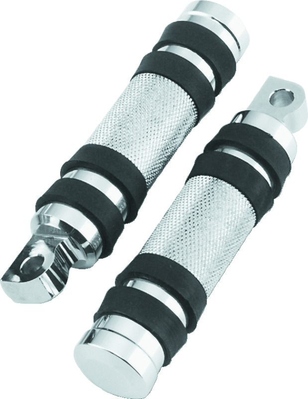 Bikers Choice Chrome Knurled Male Mount Footpegs with Rubber Bands Pair - Click Image to Close