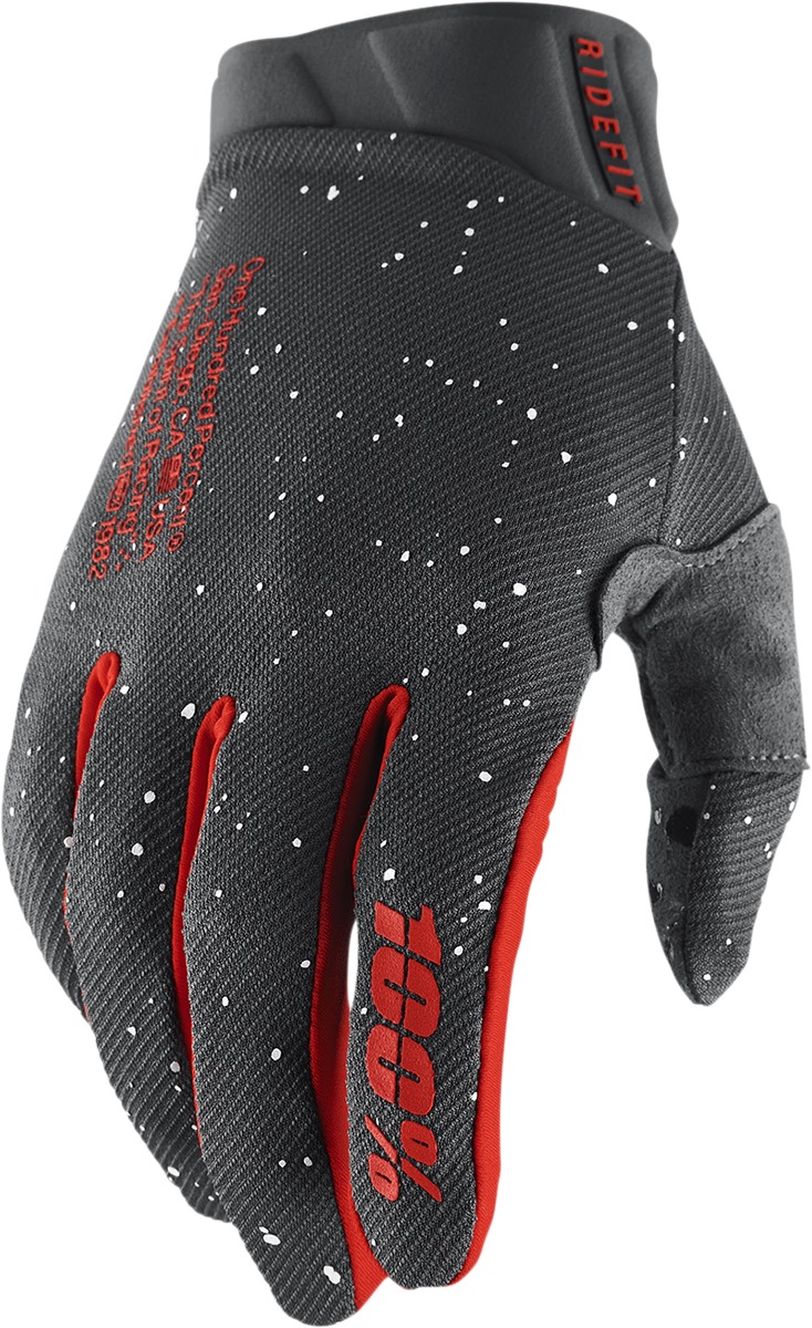 100% Ridefit Mars Gloves Gray/Red Small Men's - Lightweight, touchscreen MX gloves in Gray/Red, size S - Click Image to Close