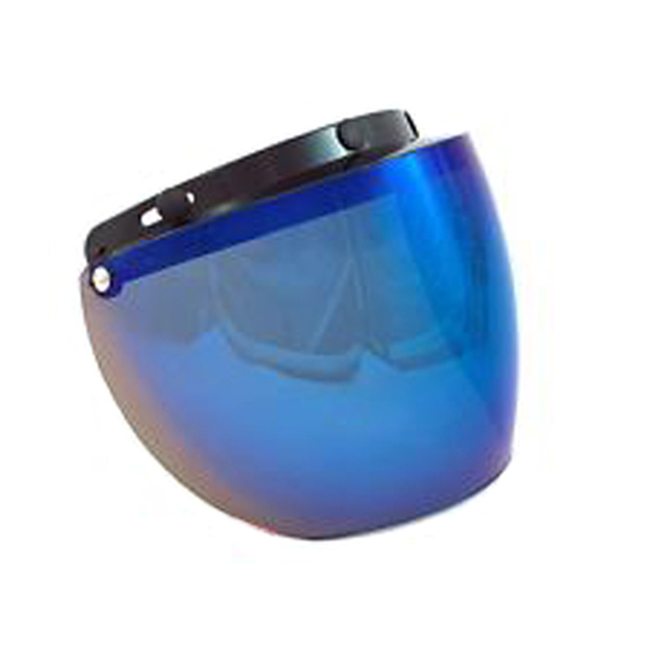 Echo 3-Snap Flip Shield Blue Mirror for Open Face Helmets - Blue mirror 3-snap flip shield for open face helmets - Click Image to Close
