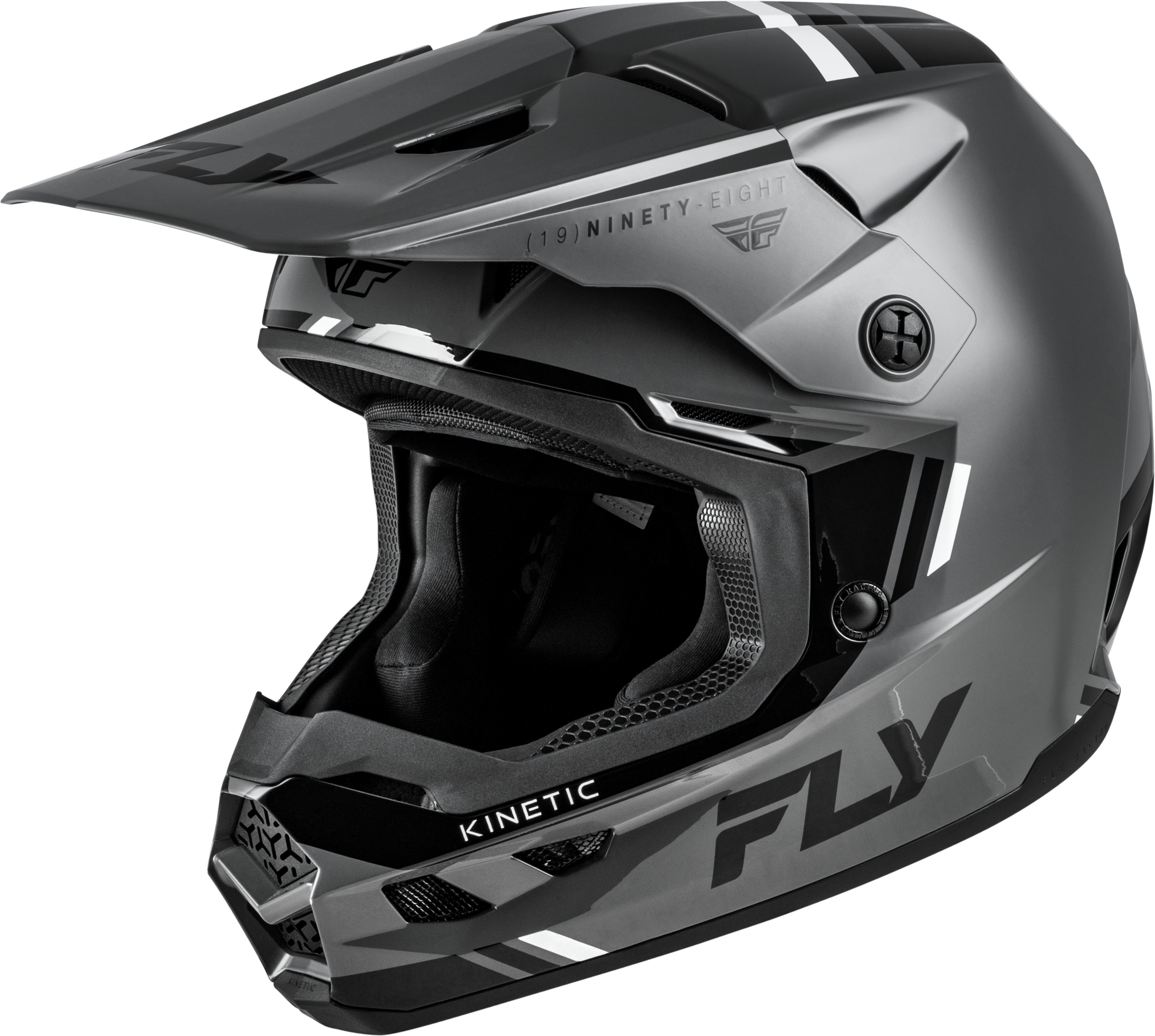 Fly Racing Kinetic Verdict Helmet Grey/Black/White LG - Lightweight, ventilated off-road helmet - Click Image to Close