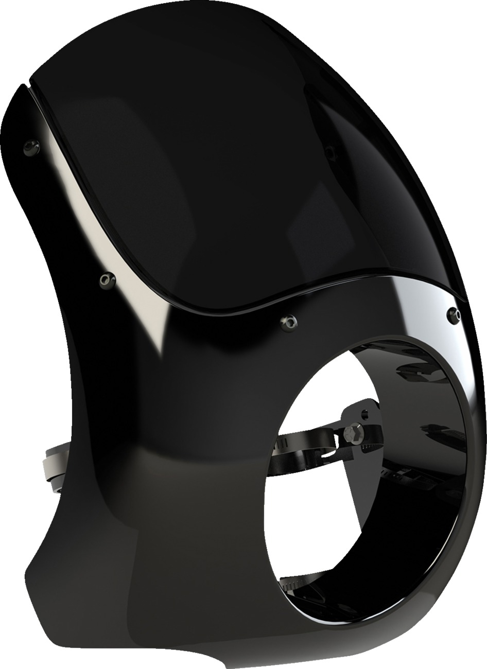 Burly Brand Outlaw Fairing Black Universal Fit 5-3/4in Headlight - Universal fairing for 5-3/4in headlights, fits 35-49mm forks - Click Image to Close