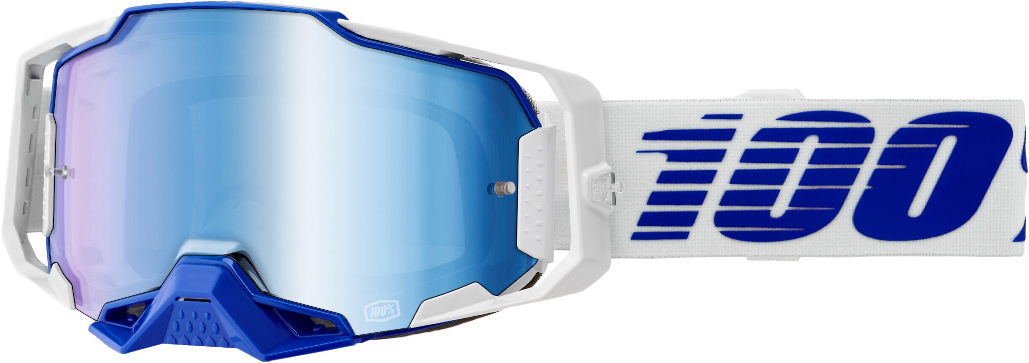 100 Percent Armega Goggles Blue with Blue Mirror Lens Offroad - Premium offroad goggles with blue mirror lens - Click Image to Close