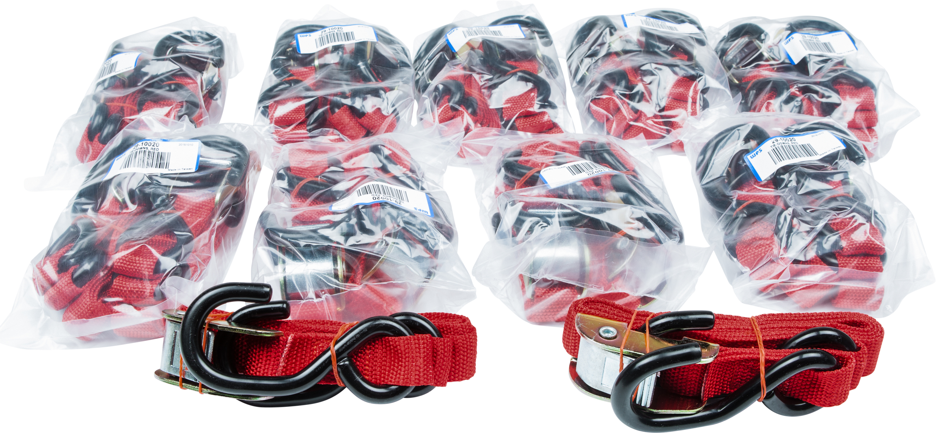 Fire Power 1 Inch Tie-Downs Red 10 Pairs - 1" x 68" cam buckle tie-downs, 10 pairs, Red - Click Image to Close