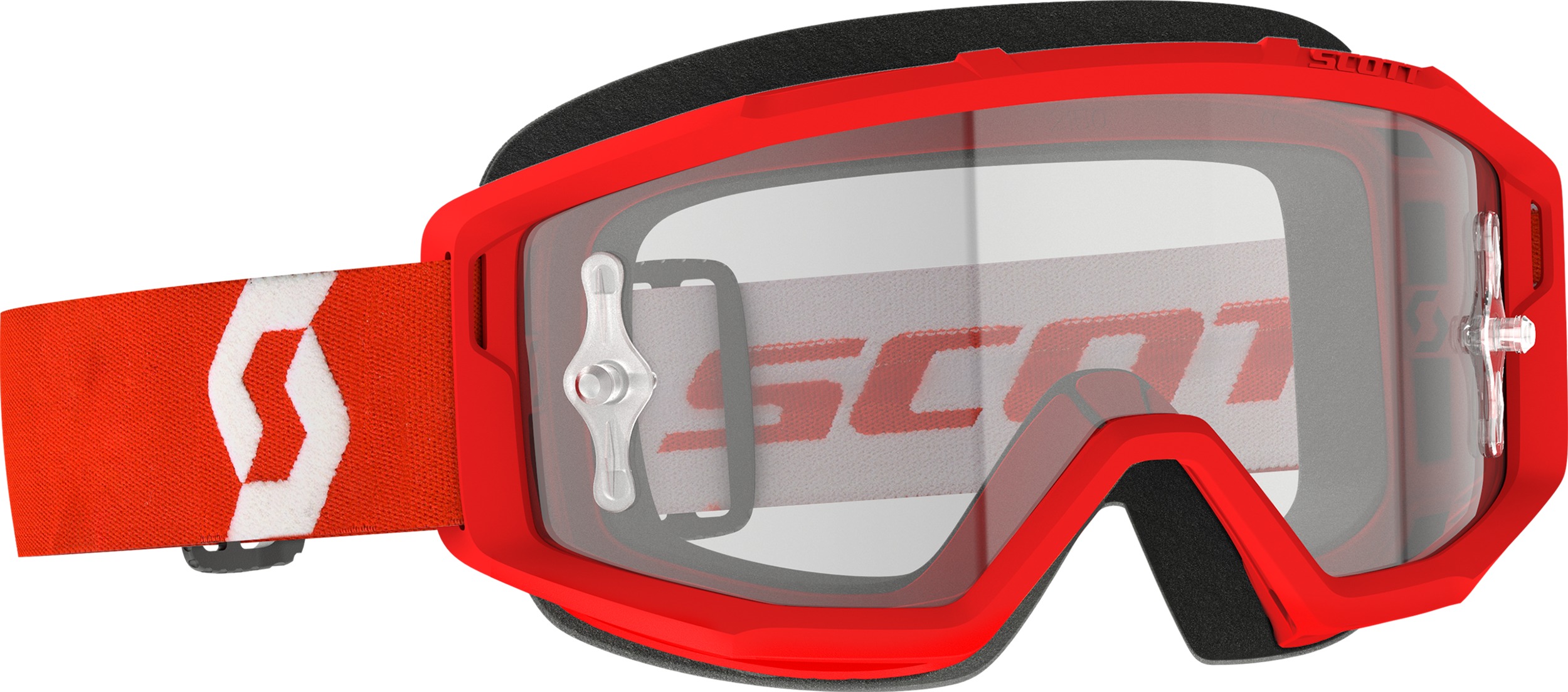 SCOTT Primal 23 Goggles Red/White Clear Works - Off-road goggles with anti-fog clear lens - Click Image to Close
