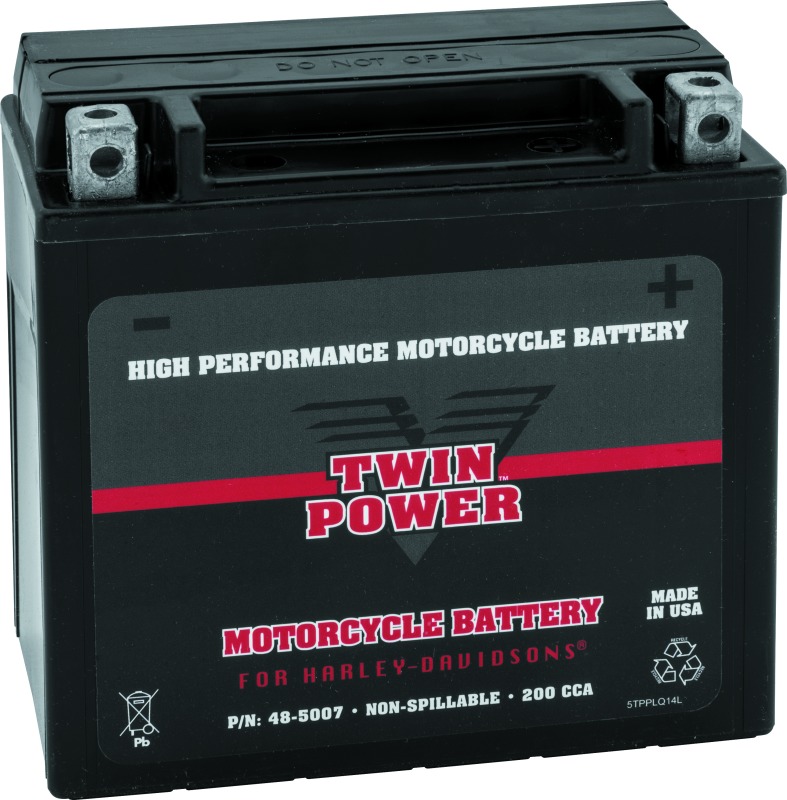 Twin Power YTX-14L High Performance Battery 200 CCA - Replaces H-D 65958-04, 200 CCA, Made in USA - Click Image to Close