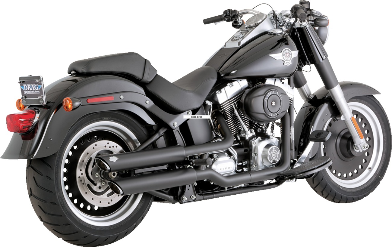 Vance & Hines Twin Slash 3in Slip-On Mufflers Black For Harley Softail - Slip-on mufflers for Harley Softail 91-09 Fatboy - Click Image to Close