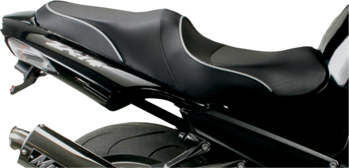 Sargent World Sport 2-Up Seat Black/Silver CarbonFX Vinyl Fits ZX14 - Click Image to Close
