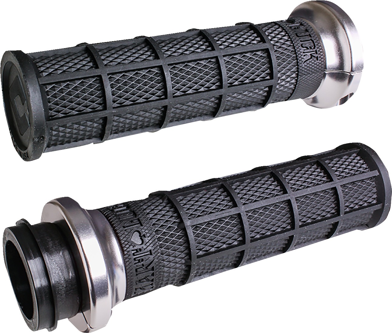 ODI Hart-Luck V-Twin Lock-On Grips Black Silver 1in Cable Throttle - Lock-On grips for 1in Harley cable throttle models - Click Image to Close