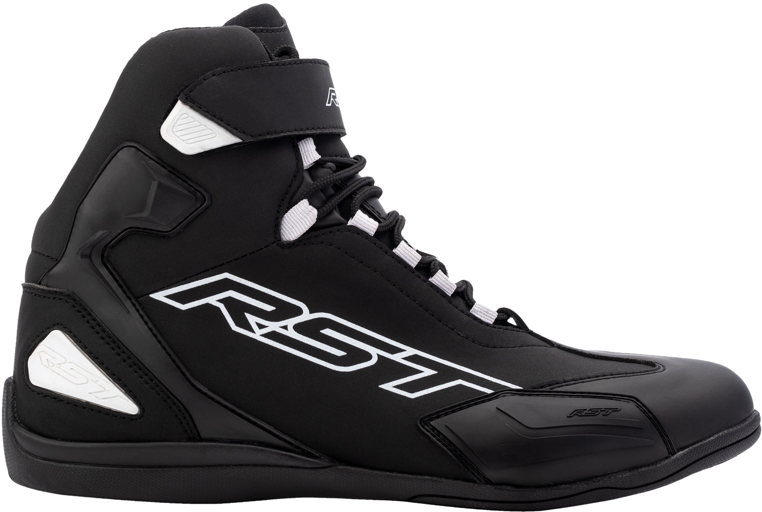 RST Sabre Moto CE Shoe Black/White Size 10 - Aggressive kart-style riding shoe with CE rating - Click Image to Close