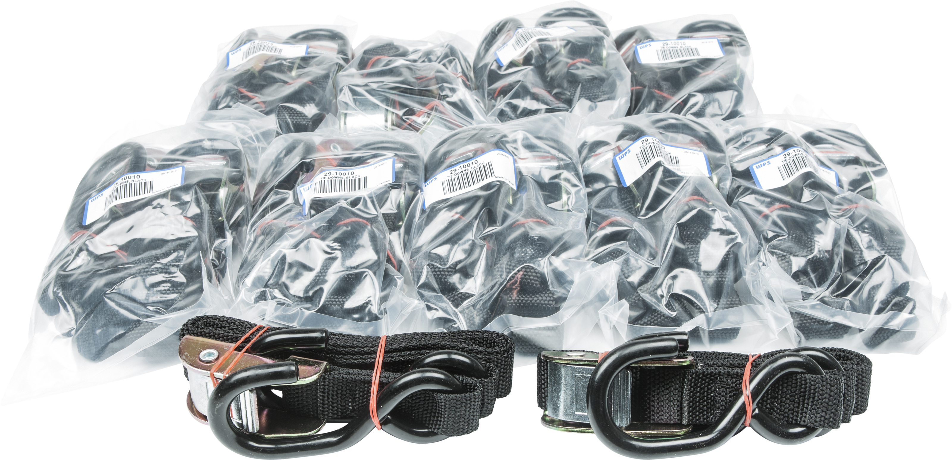 Fire Power 1 Inch Tie-Down Straps Black 10 Pairs Bulk Pack - 1" x 68" tie-downs, 10 pairs, Black, Universal - Click Image to Close