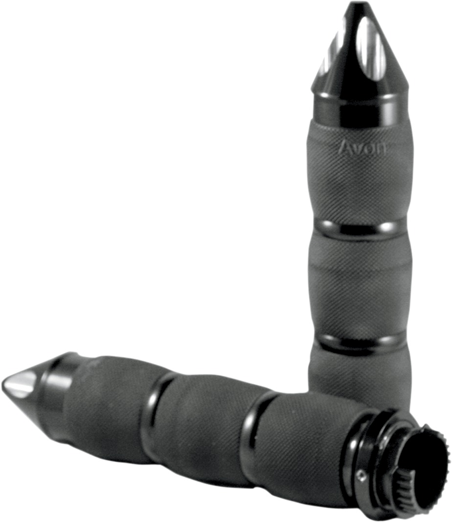Metric Cruiser Grips Billet Spiked End Caps Black Anodized by Avon - Click Image to Close