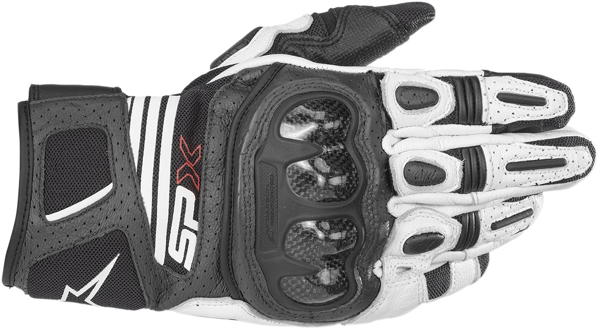 SPX Air Carbon V2 Motorcycle Gloves Black/White Medium - Click Image to Close