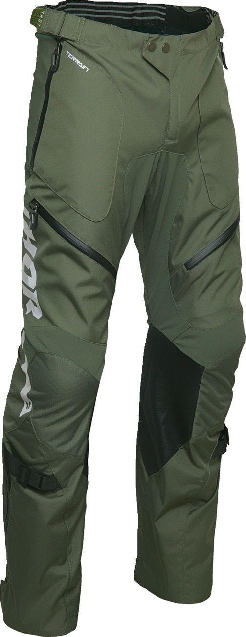 Thor Terrain Over-the-Boot Pants Military Green/Charcoal Gray 34 Men's - Durable dual sport pants, size 34, military green - Click Image to Close