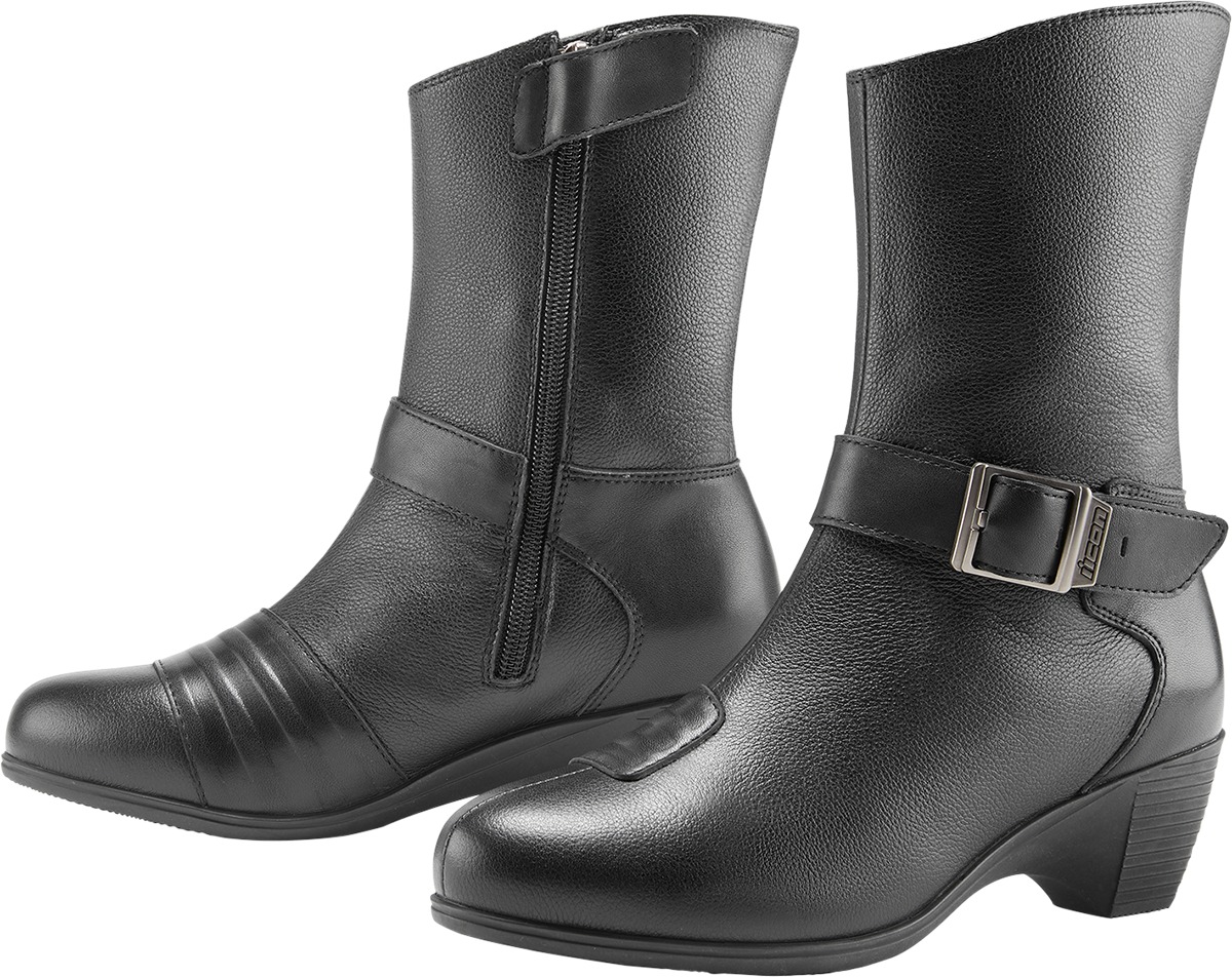 ICON Women's Tuscadero Boots Black Size 7.5 - Women's riding boots with D3O ankle inserts - Click Image to Close