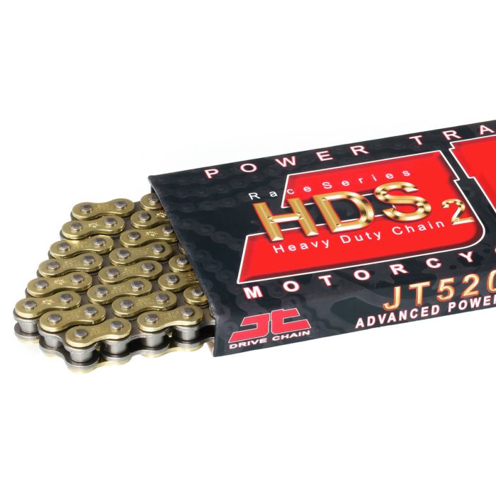 520 HDS Drive Chain Gold & Black 104 Links w/ Clip Master Link - Click Image to Close