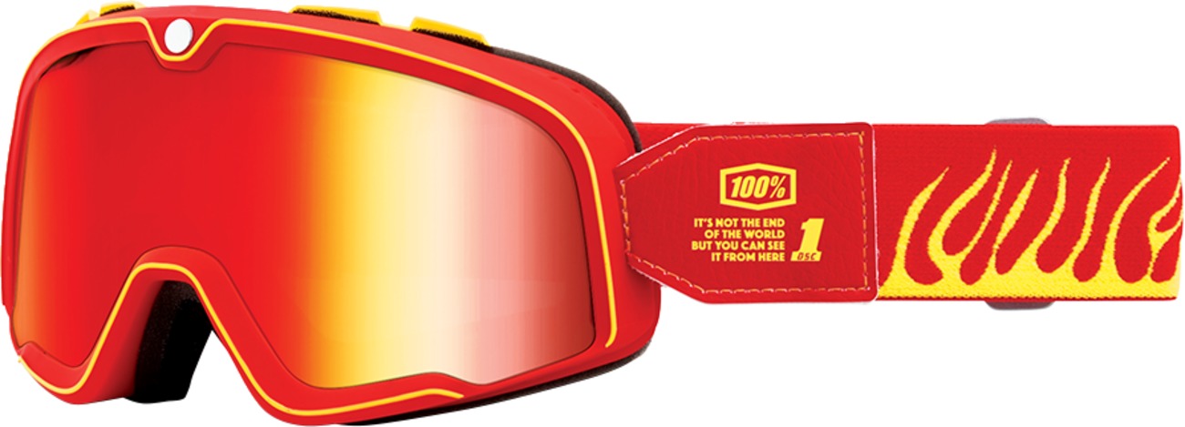 100% Barstow Goggle Red Yellow Death Spray Adult Mirrored Lens - Premium anti-fog goggles with mirrored lens - Click Image to Close