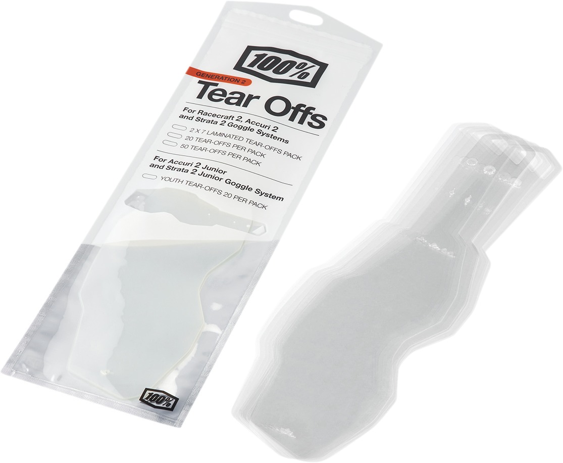 100% Jr. 2 Standard Tearoffs Clear 20-Pack for Youth Goggles - Click Image to Close