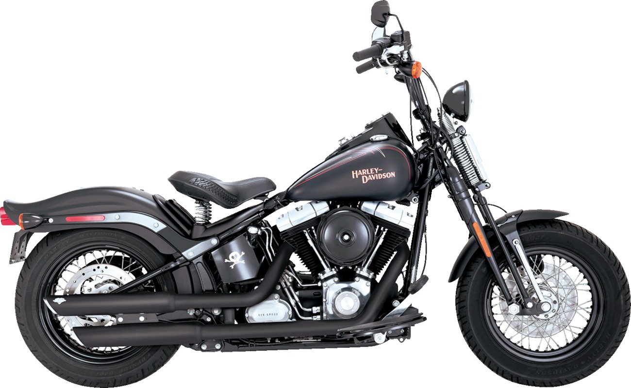 Vance & Hines Twin Slash 3in Slip-On Mufflers Black For Harley Softail - Click Image to Close