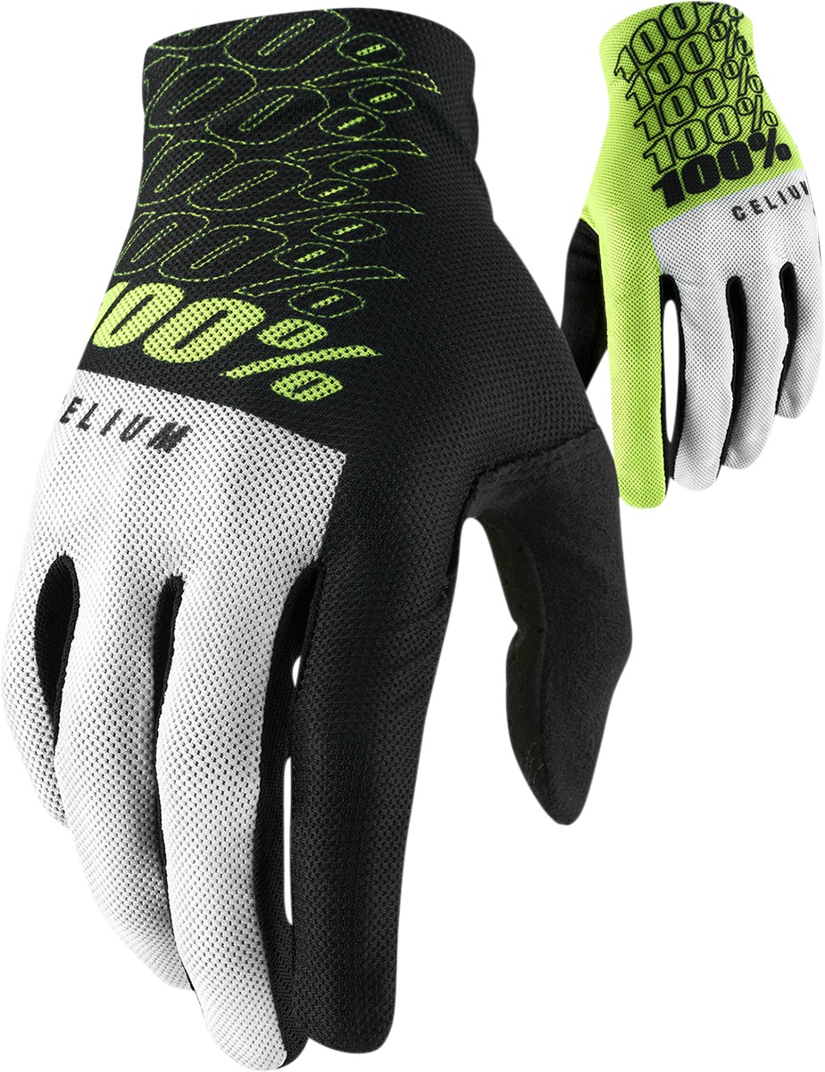 100% Men's Celium Gloves - Flo Yellow, Small, ATV/Motocross/Off-Road - Click Image to Close