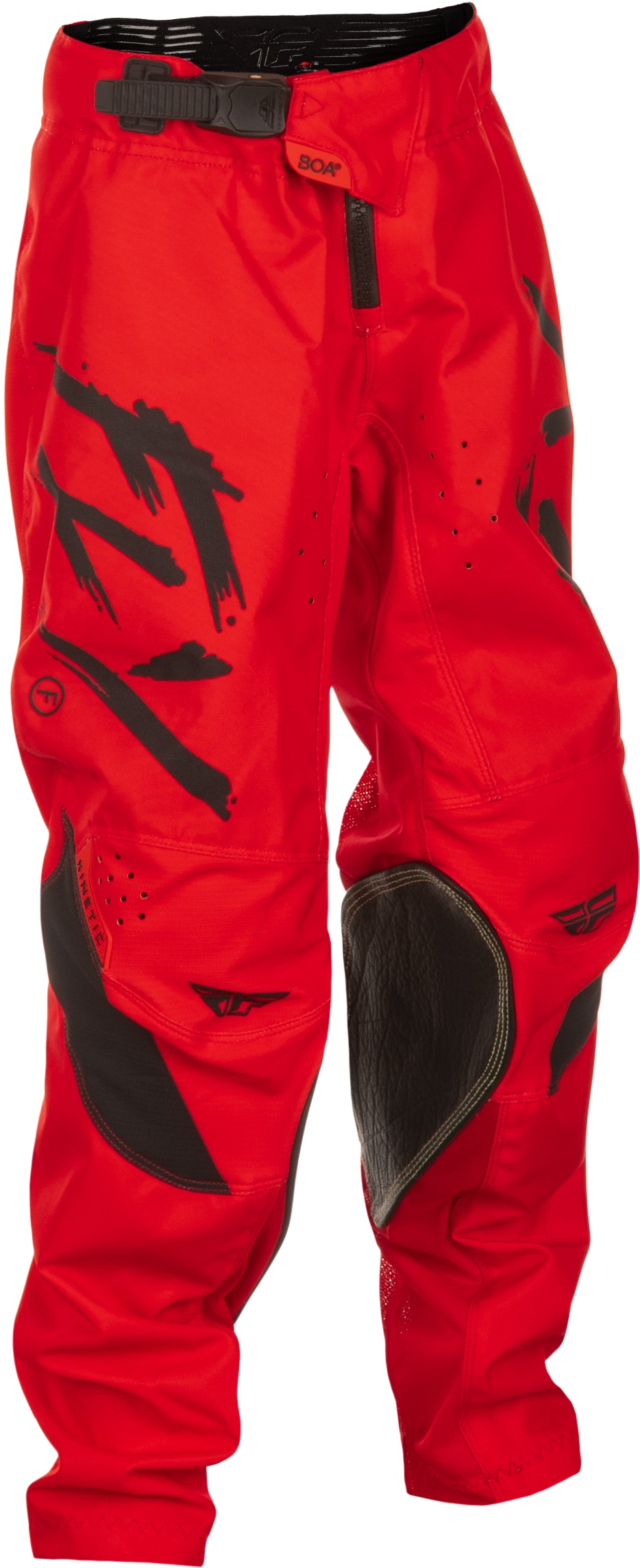 Fly Racing Youth Kinetic Stoke Pants Red/Black Size 18 - Youth motocross pants in Red/Black, Size 18 - Click Image to Close