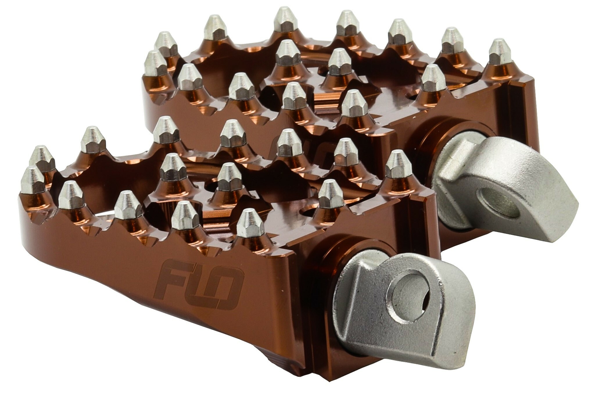 FLO Motorsports Moto Style Footpeg Set Bronze 2x3.125 Inch - Bronze 2"x3.125" footpegs, universal V-Twin fit - Click Image to Close