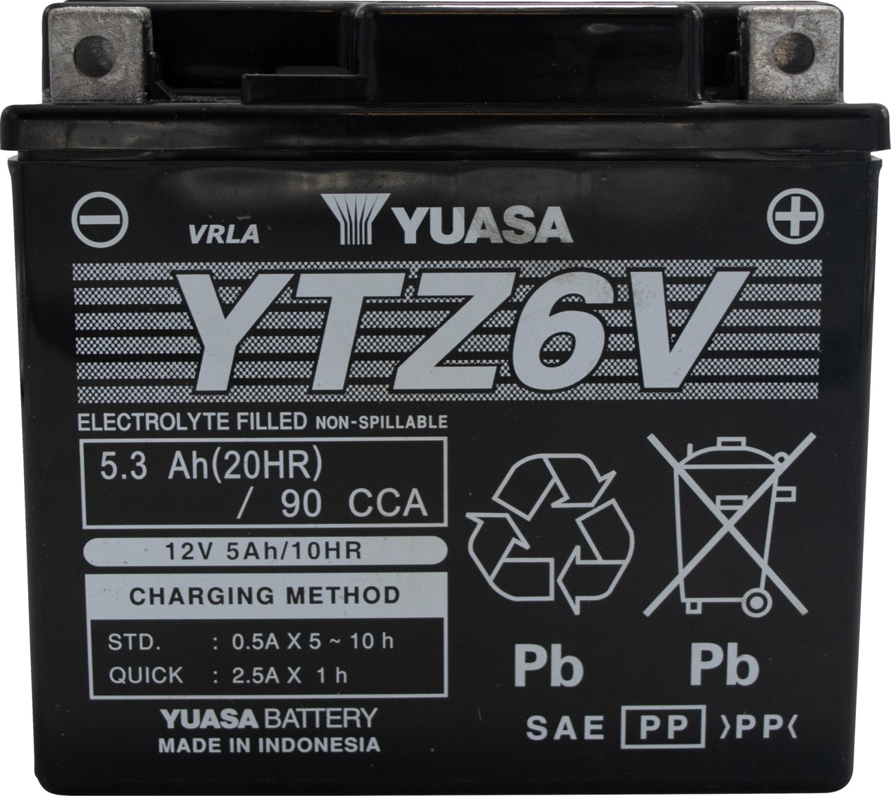 Yuasa YTZ6V AGM Maintenance Free 12V Battery - AGM 12V battery, 5.3Ah, 90CCA, factory activated - Click Image to Close