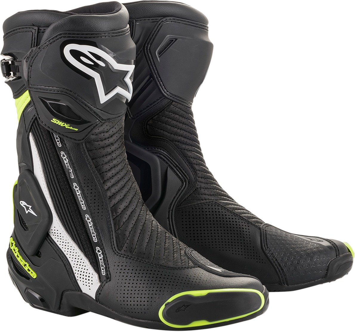 SMX Plus Street Riding Boots Black/White/Yellow US 10.5 - Click Image to Close