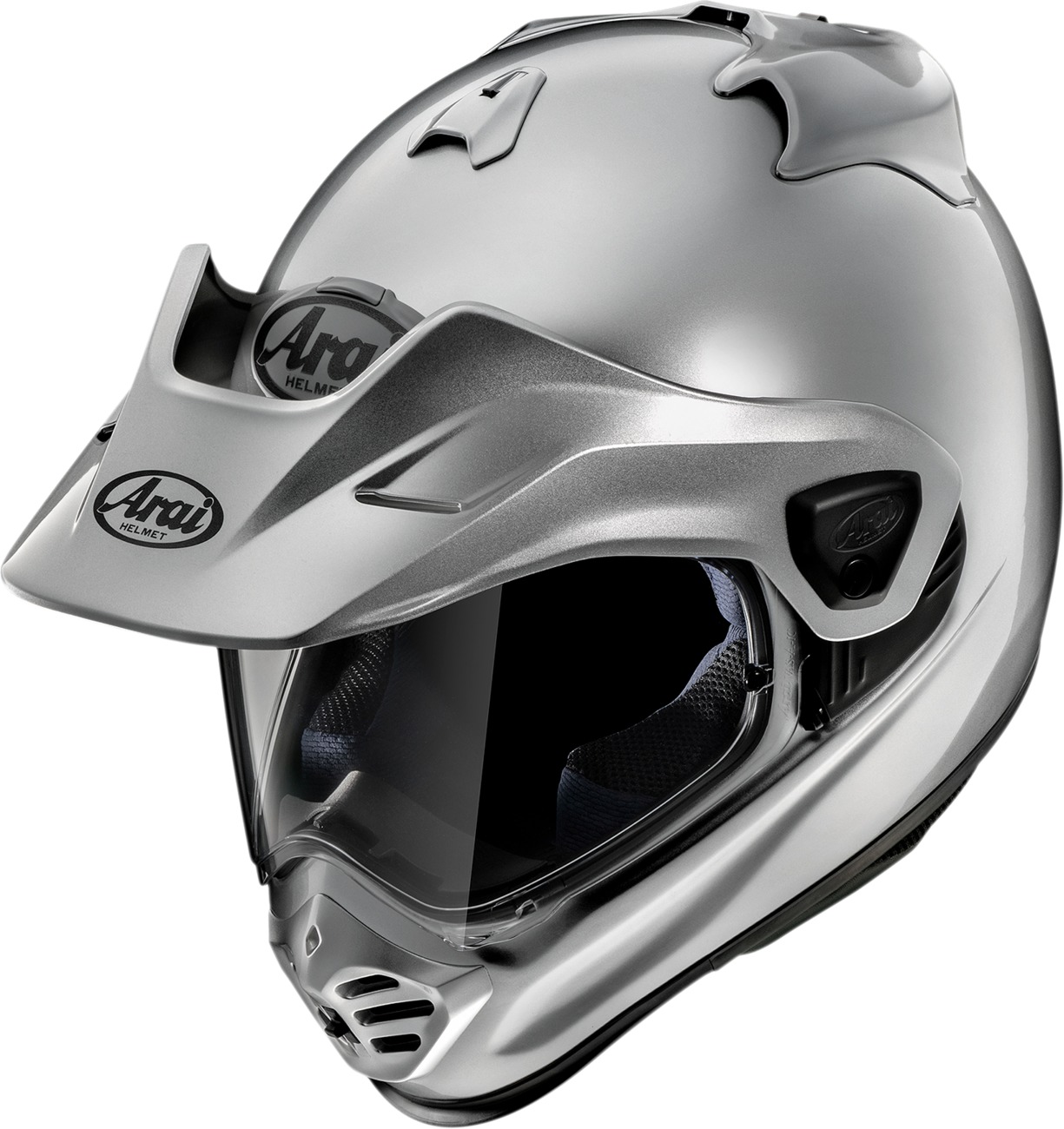 Arai XD-5 Solid Helmet Aluminum Silver Medium - Gloss silver dual-sport helmet, size M - Click Image to Close