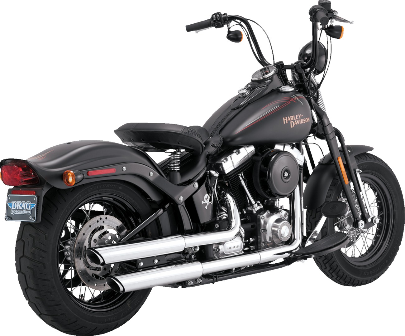 Vance & Hines Twin Slash 3" Slip-On Mufflers Chrome For Harley Softail - Slip-on mufflers for Harley Softail FLSTSB/FLSTNI - Click Image to Close