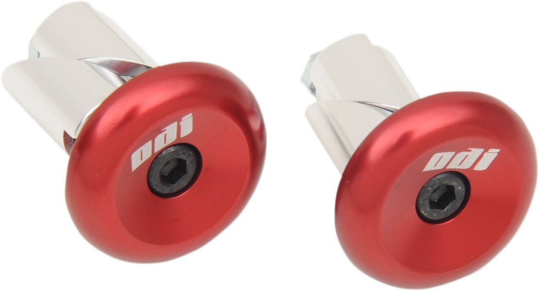 ODI Aluminum Handlebar End Plugs Red Universal Pair - Red aluminum bar end plugs for 14-19mm bars - Click Image to Close